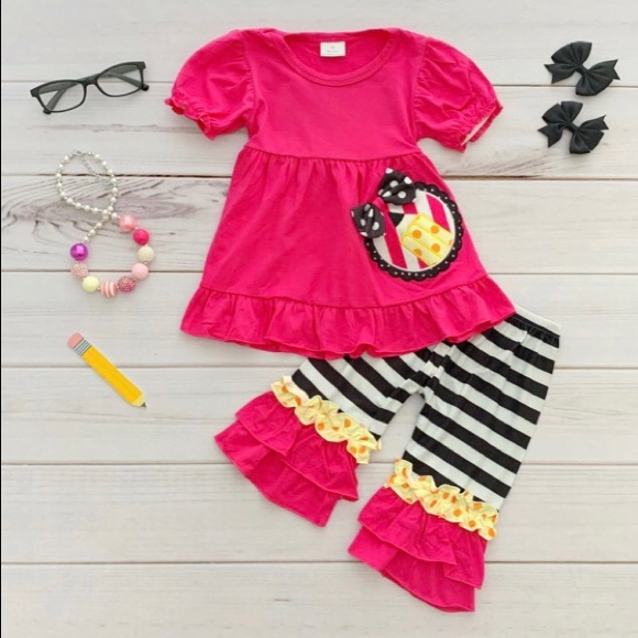 Other - Girls Boutique Pink 2pc School Theme Outfit